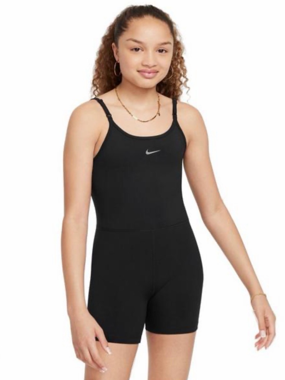 Nike Kids Black One-Piece Swim Short Suit with Swoosh